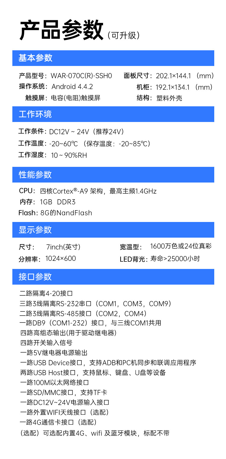 7寸 Android/安卓 工業(yè)平板電腦 智能嵌入式工控觸摸屏一體機 WAR-070C(R)SSHO_14.jpg